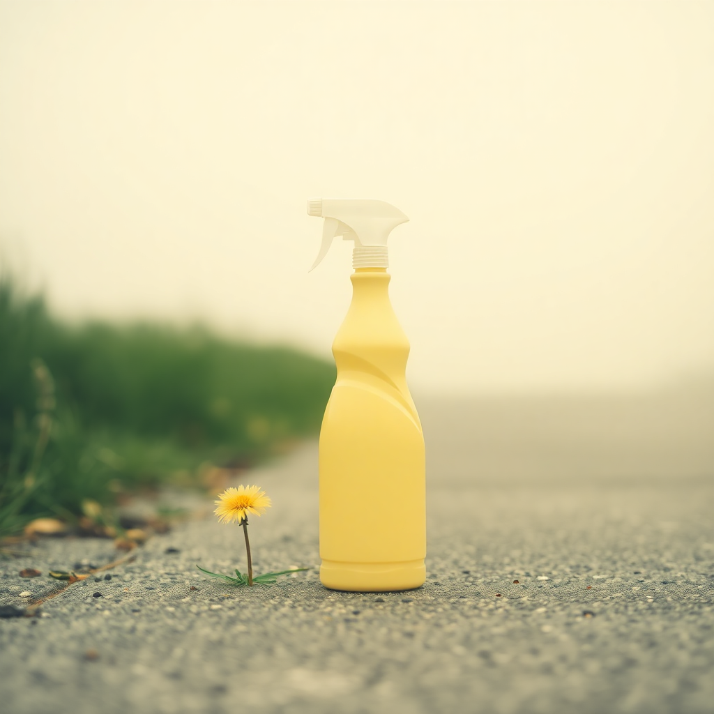 Spray bottle background with dandelions